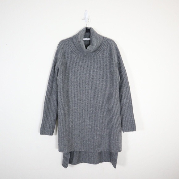 Christian Dior US 4 Cashmere Rib Knit Cowl High Low Tunic Sweater Gray - Picture 1 of 12